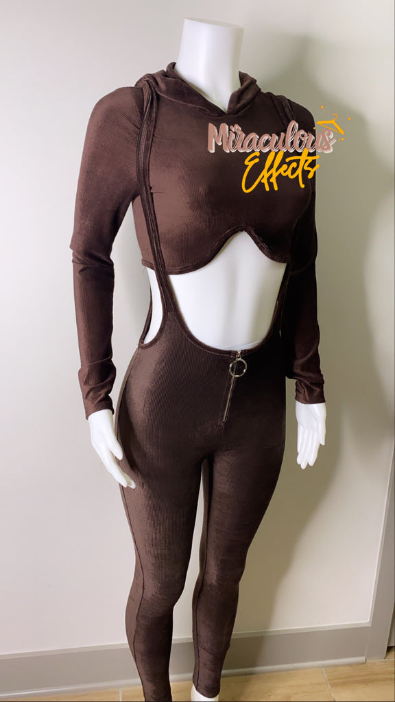 Brown Velvet Two Piece Overall Set