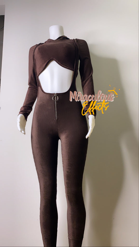 Brown Velvet Two Piece Overall Set